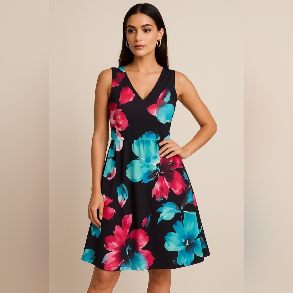 Last Tango Sleeveless Baby Doll Jersey Dress with Pockets Blue Pink Size…​